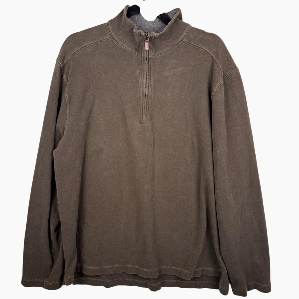 J Crew Sweater Sweatshirt Mens XL Brown‎ Pullover Quarter Zip Mock Neck